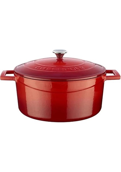 Metal Döküm Yuvarlak Tencere, 24 Cm, Kırmızı