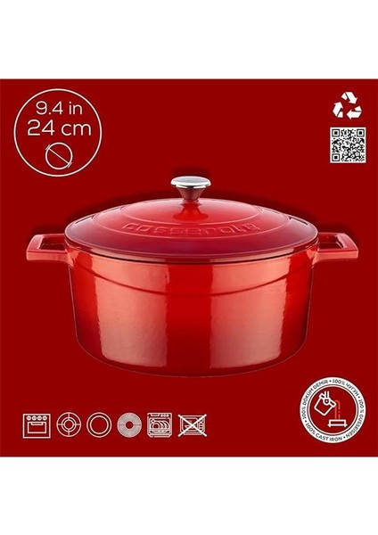Metal Döküm Yuvarlak Tencere, 24 Cm, Kırmızı fırsatları