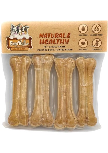 & Wall-E Köpek Pres Kemik 12 cm Naturel Pres Kemik 4 Lü Paket Çiğneme Kemiği 55 gr