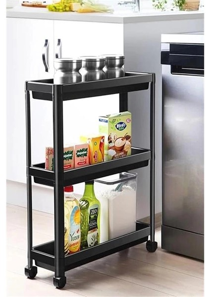 3 Katlı Tekerlekli Organizer Diktördgen Raf Ünitesi Siyah fiyatları