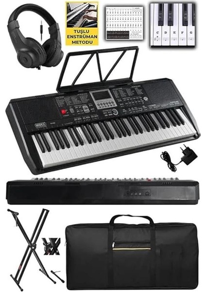 PS-1800BK-SET 61 Tuşlu Kaliteli Org Dijital Ekranlı Stand Kulaklık Çanta Notalık Adaptör