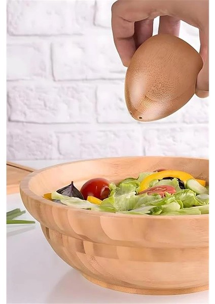 Bambu Tuzluk Biberlik Seti, 2'li Yumurta Şeklinde, Ahşap Standlı, Modern Mutfak Aksesuarı fırsatları