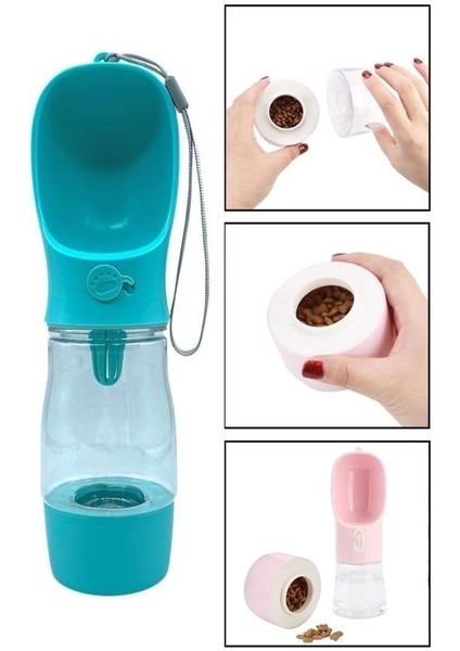 Taşınabilir Mama Hazneli Evcil Hayvan Suluğu Seyahat Kabı Kilitlenebilen Su Sızdırmaz 380ML