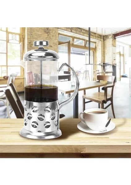 Orret Home Metal Saplı Borosilikat French Press, Termisil Süzgeçli Demlik, Bitki Çayı, Kahve ve Ada