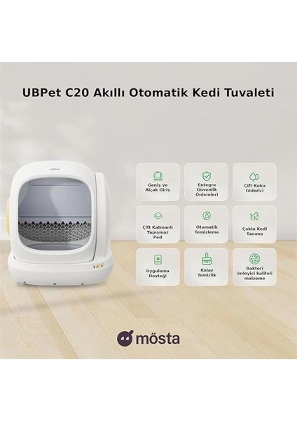 C20 Akıllı Kedi Tuvaleti, Mobil Uygulama Kontrollü, Otomatik Temizleme, Çift Deodorant