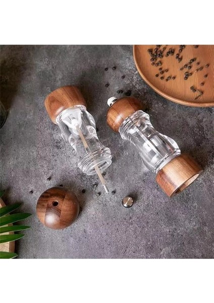 2 Adet Ahşap Kapaklı Bambu ve Akasya Ağacı Şeffaf Akrilik Tuz ve Karabiber Baharat modelleri