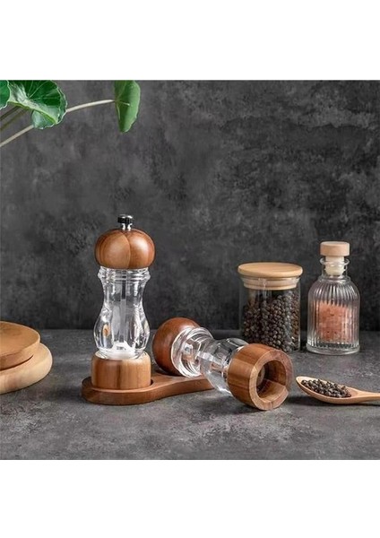 2 Adet Ahşap Kapaklı Bambu ve Akasya Ağacı Şeffaf Akrilik Tuz ve Karabiber Baharat fırsatları