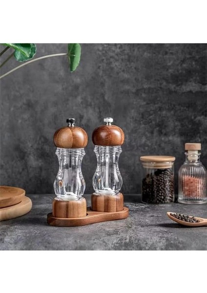 2 Adet Ahşap Kapaklı Bambu ve Akasya Ağacı Şeffaf Akrilik Tuz ve Karabiber Baharat indirimleri