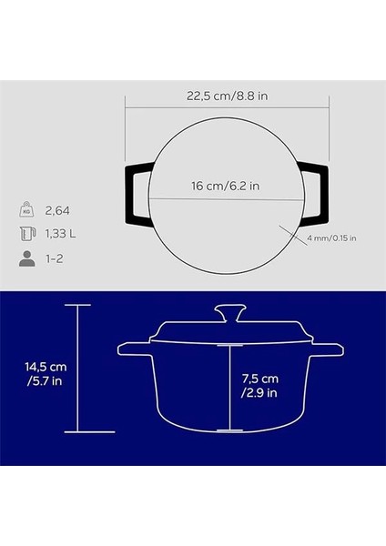 Döküm Yuvarlak Tencere, Trendy, 16CM, Mavi fırsatları