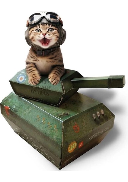 Kedi Oyun Evi | Yeni Karton Kedi Tankı | Kedi Oyuncağı ve Aksesuar | Düz Paketlenmiş ve