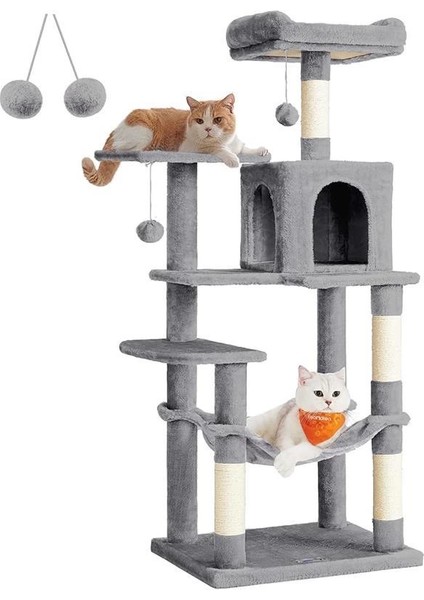 PCT161W01 Tırmalama Ağacı, 143 cm Yüksekliğinde, Kedi Ağacı, Çok Katlı Kedi Evi, 4