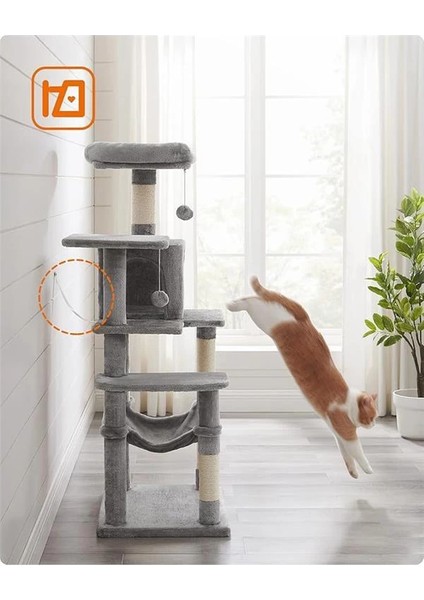 PCT161W01 Tırmalama Ağacı, 143 cm Yüksekliğinde, Kedi Ağacı, Çok Katlı Kedi Evi, 4