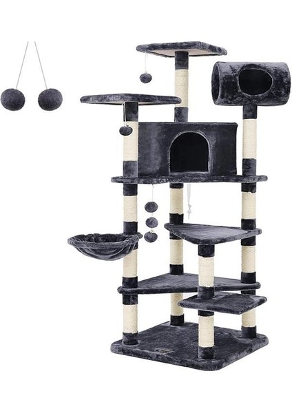 Xxl Tırmanma Direği Kediler Için Çoklu Seviyeli Tırmanma Direği, 165 Cm, Duman Grisi