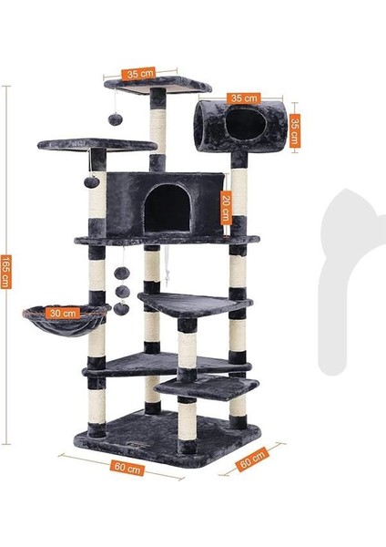 Xxl Tırmanma Direği Kediler Için Çoklu Seviyeli Tırmanma Direği, 165 Cm, Duman Grisi modelleri