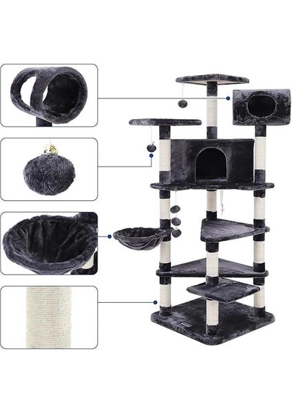 Xxl Tırmanma Direği Kediler Için Çoklu Seviyeli Tırmanma Direği, 165 Cm, Duman Grisi indirimleri