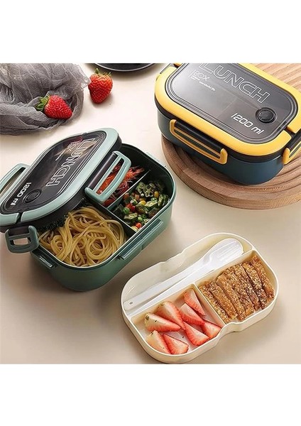 1200 ml 2 Katlı 6 Bölmeli Bpa'sız Pp Plastik Sefer Tası ve Beslenme Çantası - Hava Kilitli