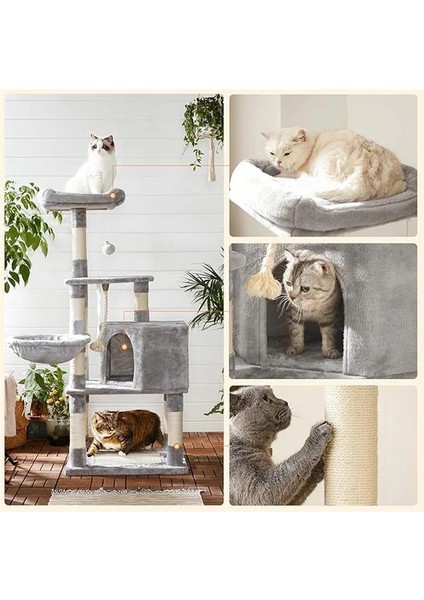 Tırmalama Ağacı, Büyük, 138 cm Yüksekliğinde, Kedi Ağacı, Tırmalama Tahtası ve 9 Tırmalama fırsatları