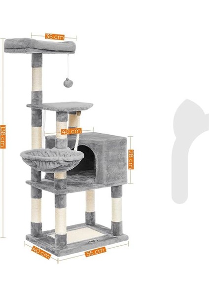 Tırmalama Ağacı, Büyük, 138 cm Yüksekliğinde, Kedi Ağacı, Tırmalama Tahtası ve 9 Tırmalama indirimleri