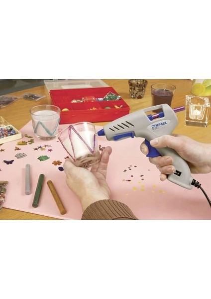 930 Hobi Sıcak Tutkal Tabancası (105°-165°C), 18 Aksesuarlı, Renkli Tutkal Çubukları Dahil