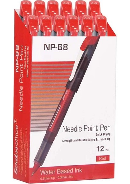 NP68 Iğne Uçlu Kalem 12'li Ambalaj Kırmızı 0.5 mm
