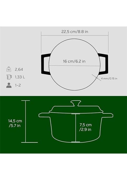 Döküm Yuvarlak Tencere, Trendy, 16CM, Yeşil fırsatları
