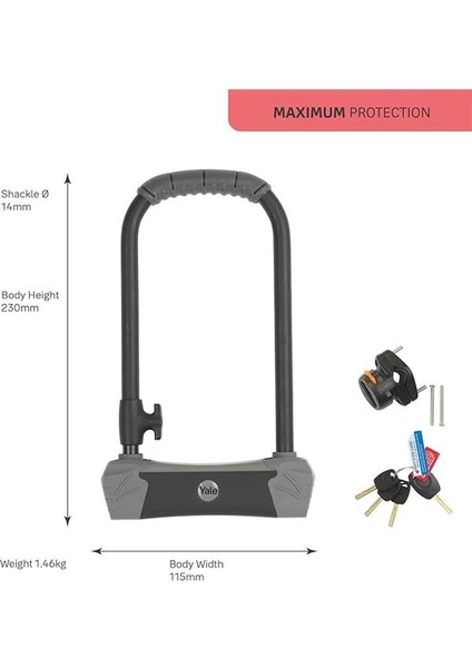 YUL3/14/230/1 Güvenlikli U Bisiklet Kilidi, Siyah/gri modelleri