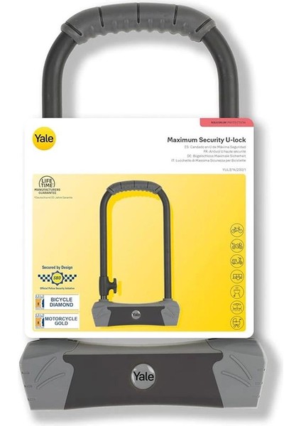 YUL3/14/230/1 Güvenlikli U Bisiklet Kilidi, Siyah/gri