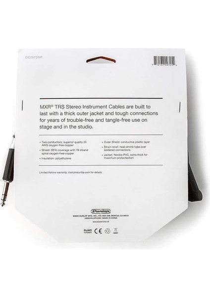 Jım Dunlop Trs Stereo Enstrüman Kablosu 20 Ayak | 6,1 M, 1/4 Inç Açılı Fiş (DCIST20R) fiyatları