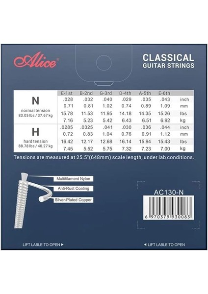 AC134-N Klasik Gitartelli Klasik Naylon Gitar Telli,normal Gerginlik 28-43 Ölçü, Paslanma fiyatları