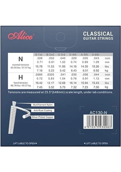 AC134-N Klasik Gitartelli Klasik Naylon Gitar Telli,normal Gerginlik 28-43 Ölçü, Paslanma