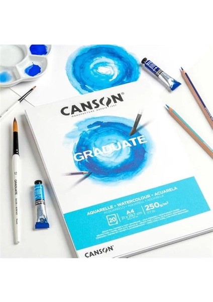 Mezun Suluboya 250 Gsm A5 Kağıt, Soğuk Preslenmiş, Tampon Yapıştırılmış Kısa Taraf, 20 Doğal