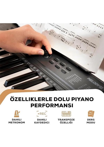 Melody 61 Başlangıç Seviyesi Piyano Elektronik Org Klavye, 61 Tuş, Hoparlör, Stand, Bank