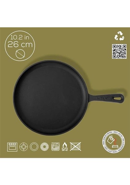 Döküm Krep / Pizza / Pancake Tavası, Yuvarlak Metal Saplı 26CM Siyah indirimleri