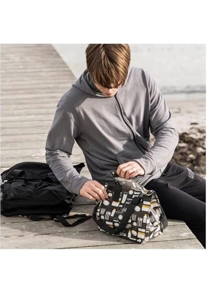 || Beslenme Çantası | Saklama Çantası | Desenli Gri | Malzemeler: %100 Polipropilen | Ofis /