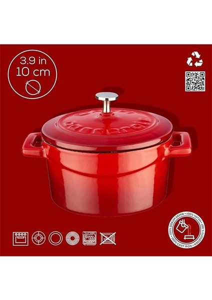 Metal Döküm Mini Tencere, Trendy, 10 Cm, 0.35 L Hacim, Kırmızı fırsatları
