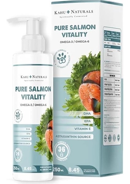 Pure Salmon VITALITY%100 Doğal Norveç Somon Yağı, Omega 3 ve 6, E Vitamini, Kedi ve