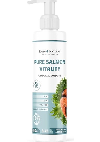Pure Salmon VITALITY%100 Doğal Norveç Somon Yağı, Omega 3 ve 6, E Vitamini, Kedi ve