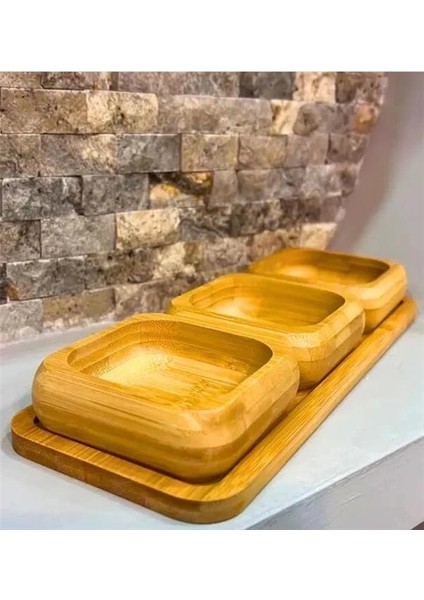 Bambu 3'lü Ahşap Sunum Seti Kahvaltılık Çerezlik Reçellik Tepsili Şık ve Pratik Servis fiyatları