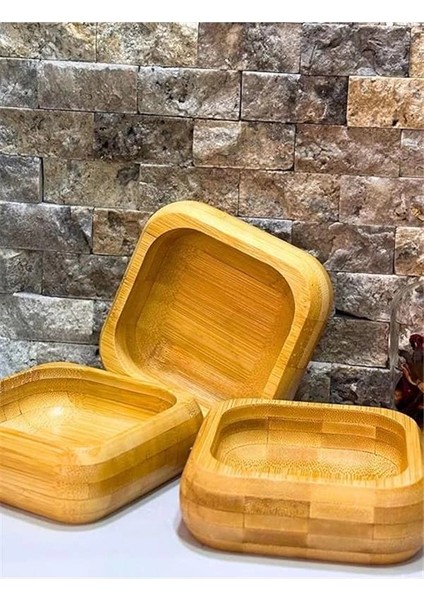 Bambu 3'lü Ahşap Sunum Seti Kahvaltılık Çerezlik Reçellik Tepsili Şık ve Pratik Servis fırsatları