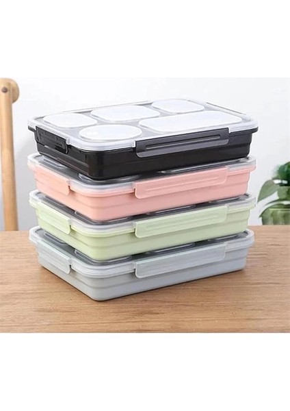 Vagonlife Bento 1600ML Lunchbox Tek Katlı 5 Bölmeli Çelik Sefer Tası Yemek Kutusu (Açık Yeşil)