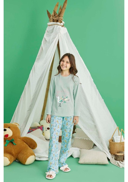 Genç Kız Aydoğan Pamuklu Pijama Takımı 240769 Mint modelleri