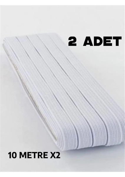 2 Adet 0.80 cm Beyaz Bel Paça Don Lastiği Geniş Yassı Lastik 20 Metre