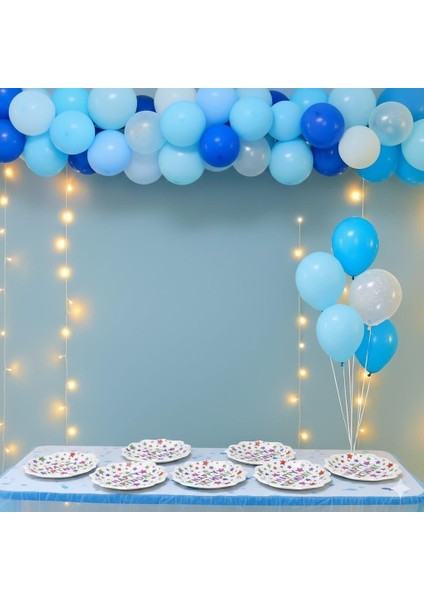 Tabak Karton White Star Çiçek Görümlü 23 cm 8li Doğum Günü Tabağı