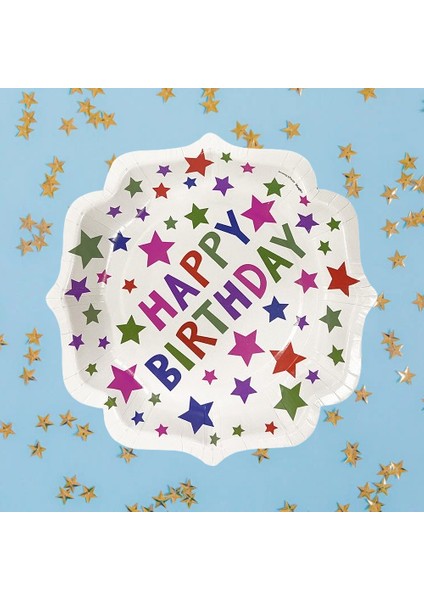 Tabak Karton White Star Çiçek Görümlü 23 cm 8li Doğum Günü Tabağı modelleri