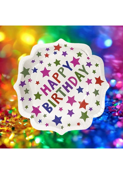 Tabak Karton White Star Çiçek Görümlü 23 cm 8li Doğum Günü Tabağı fırsatları