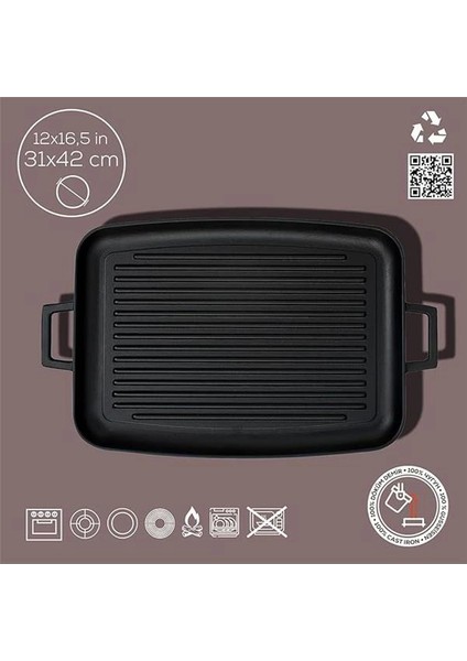 Döküm Grill Tepsi, Izgara Yüzeyli, Metal Kulplu, 31X42CM indirimleri