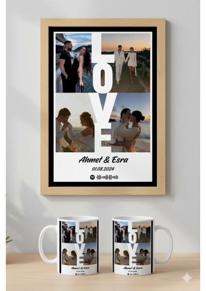 Sevgiliye Özel Hediye Seti|gerçek Ahşap Çerçeveli 21X30 Tasarım Tablo ve Kupa Seti