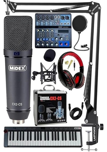 Stüdyo Ekipmanları Midi Live Paket-5 Ses Kartlı Mikser Midi Klavye Cx2 Mikrofon Kulaklık