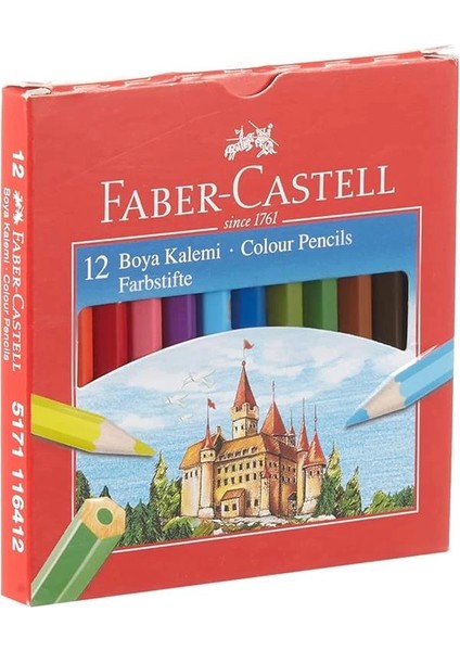 Faber-Castell Karton Kutu Boya Kalemi, 12 Renk, Yarım Boy, Parlak ve Canlı Renkler, Örtücü Etki, Uç