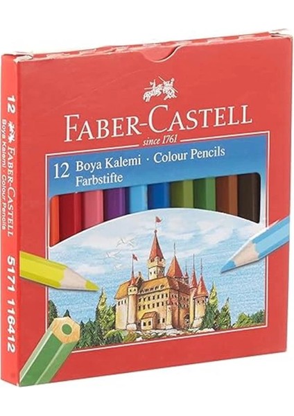 Faber-Castell Karton Kutu Boya Kalemi, 12 Renk, Yarım Boy, Parlak ve Canlı Renkler, Örtücü Etki, Uç indirimleri